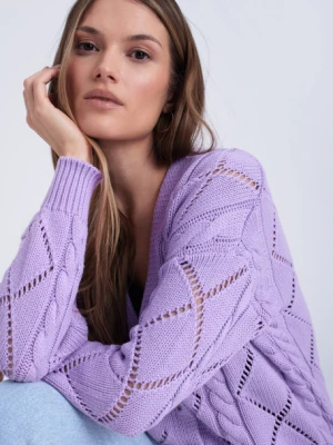 Ażurowy kardigan z bawełny, jasny fiolet Greenpoint