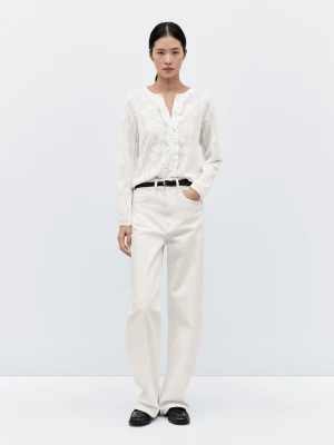 Ażurowy Kardigan Z Długim Rękawem - Surowy - - Massimo Dutti - Kobieta