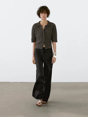 Ażurowy Kardigan Z Krótkim Rękawem - Brązowy - - Massimo Dutti - Kobieta
