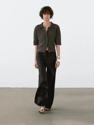 Ażurowy Kardigan Z Krótkim Rękawem - Brązowy - - Massimo Dutti - Kobieta