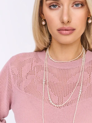 Ażurowy różowy sweter z rękawem ⅞ TARANKO