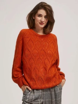 Ażurowy sweter damski pomarańczowy Moodo