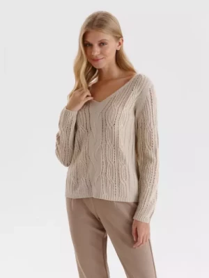 Ażurowy sweter damski z dekoltem w serek TOP SECRET