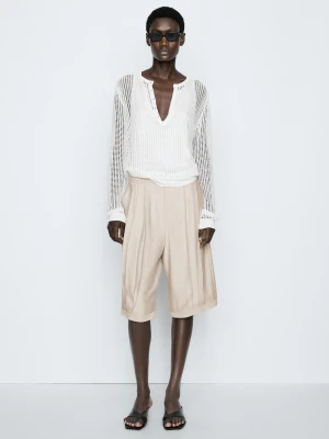 Ażurowy Sweter Na Guziki − Studio - Biały - Massimo Dutti - Female