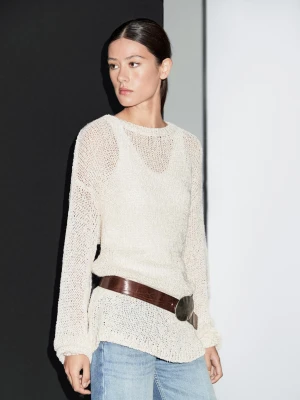 Ażurowy Sweter Oversize - Piaskowy - - Massimo Dutti - Kobieta