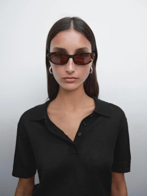 Ażurowy Sweter Polo Z Mieszanki Lnu - Czarny - - Massimo Dutti - Kobieta