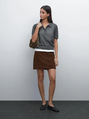 Ażurowy Sweter Polo Z Mieszanki Lnu - Ołowiany - - Massimo Dutti - Kobieta