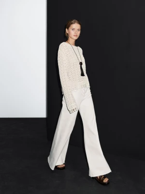 Ażurowy Sweter Szydełkowy Z Mieszanki Bawełny - Surowy - - Massimo Dutti - Kobieta