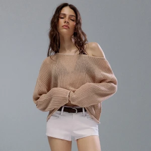 Ażurowy sweter typu crochet beżowy House