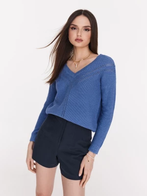 Ażurowy sweter w modnym chabrowym kolorze TARANKO
