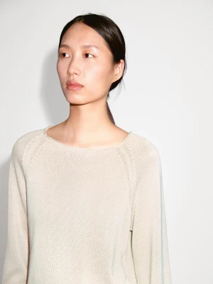 Ażurowy Sweter Wykonany Ściegiem Perełkowym - Beżowy - - Massimo Dutti - Kobieta