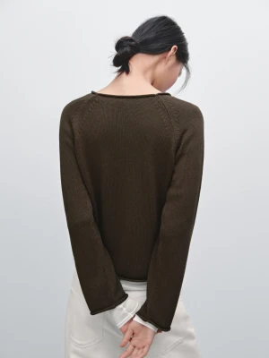 Ażurowy Sweter Wykonany Ściegiem Perełkowym - Brązowy - - Massimo Dutti - Kobieta