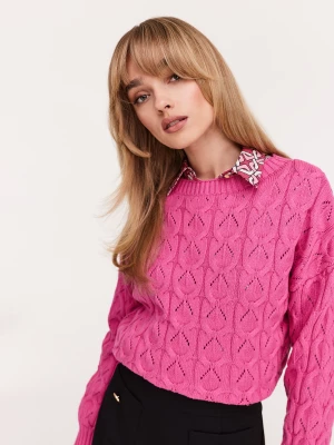 Ażurowy sweter z bawełny w różowym kolorze TARANKO