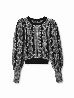 Ażurowy sweter z bufiastymi rękawami Desigual