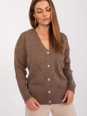 Ażurowy sweter z dekoltem V brązowy