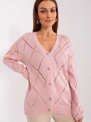 Ażurowy sweter z dekoltem V jasny różowy
