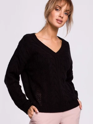 Ażurowy sweter z dekoltem w serek - czarny Merg