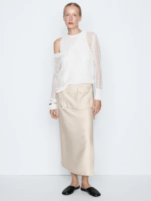 Ażurowy Sweter Z Dekoltem W Serek – Studio - Biały - Massimo Dutti - Female