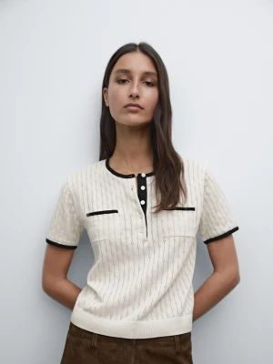 Ażurowy Sweter Z Dzianiny Z Krótkim Rękawem - Surowy - - Massimo Dutti - Kobieta