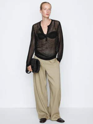 Ażurowy Sweter Z Guzikami − Studio - Czarny - Massimo Dutti - Female