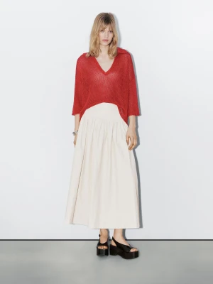 Ażurowy Sweter Z Kołnierzykiem Polo - Studio - Spal. Pomar - - Massimo Dutti - Kobieta