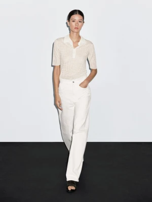 Ażurowy Sweter Z Kołnierzykiem Polo - Surowy - - Massimo Dutti - Kobieta