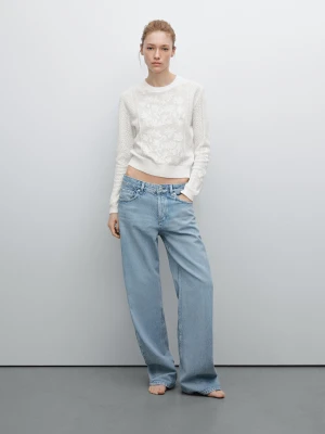 Ażurowy Sweter Z Koronką - Surowy - - Massimo Dutti - Kobieta