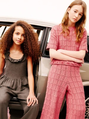 Ażurowy sweter z krótkim rękawem truskawkowy - Dzieci - lata - MANGO KIDS