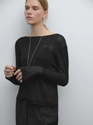 Ażurowy Sweter Z Mieszanki Lnu - Czarny - - Massimo Dutti - Kobieta