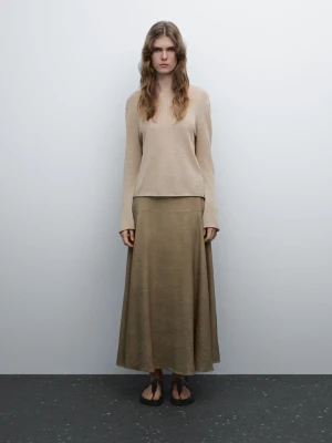 Ażurowy Sweter Z Mieszanki Lnu - Piaskowy - - Massimo Dutti - Kobieta