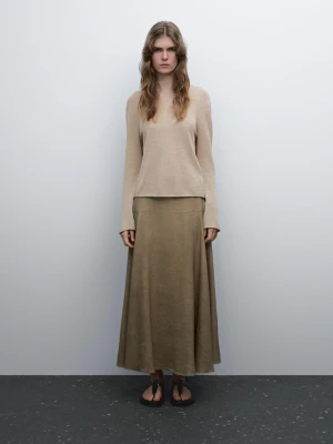 Ażurowy Sweter Z Mieszanki Lnu - Piaskowy - - Massimo Dutti - Kobieta