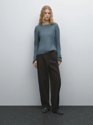 Ażurowy Sweter Z Mieszanki Lnu - Zielony - - Massimo Dutti - Kobieta
