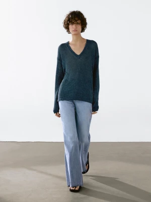 Ażurowy Sweter Ze 100% Lnu - Niebieskie - - Massimo Dutti - Kobieta