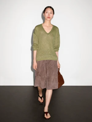 Ażurowy Sweter Ze 100% Lnu - Zielony - - Massimo Dutti - Kobieta