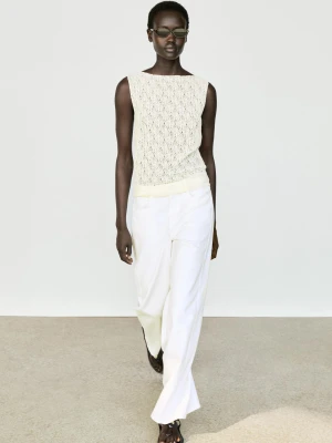 Ażurowy Top Bez Rękawów - Surowy - Massimo Dutti - Female
