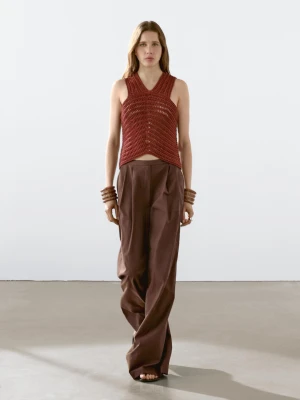 Ażurowy Top Szydełkowy - Ceglany - - Massimo Dutti - Kobieta