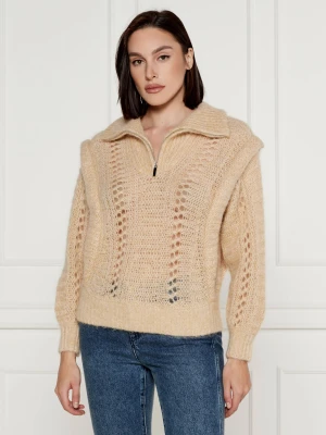 Ba&sh Wełniany sweter | Oversize fit | basic mesh beżowy