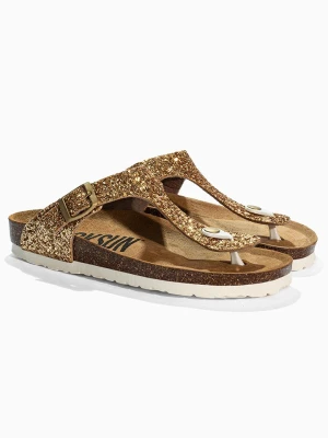 BACKSUN Skórzane japonki "Singapore" w kolorze złotym rozmiar: 40