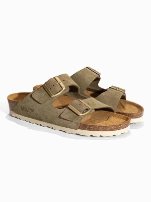 BACKSUN Skórzane klapki "Bali" w kolorze khaki rozmiar: 37
