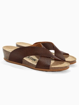 BACKSUN Skórzane klapki "Itaga" w kolorze brązowym na koturnie rozmiar: 36