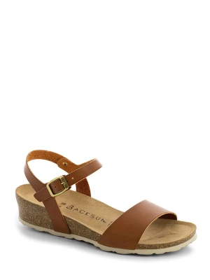 BACKSUN Skórzane sandały "Calabria" w kolorze jasnobrązowym na koturnie rozmiar: 39