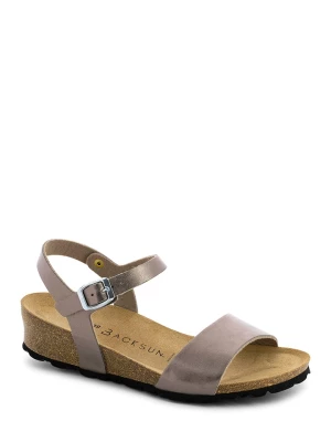 BACKSUN Skórzane sandały "Calabria" w kolorze szarym na koturnie rozmiar: 39