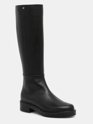 Baldinini kozaki skórzane kolor czarny na płaskim obcasie D6B406P1VTBR