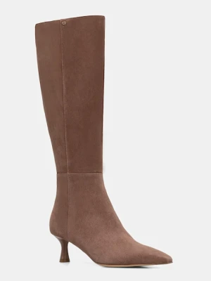 Baldinini kozaki zamszowe damskie kolor brązowy na szpilce D6B121P5CAMO