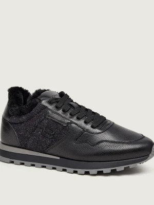 Baldinini Skórzane Ocieplane sneakersy | shearling | z dodatkiem wełny czarny