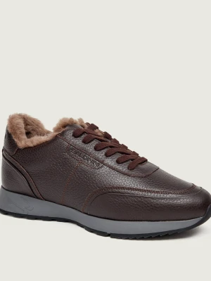 Baldinini Skórzane sneakersy | shearling brązowy