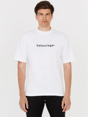 BALENCIAGA Męski biały t-shirt z czarnym logo, Rozmiar S