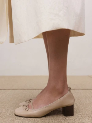 Balerinki na klockowym obcasie beżowy - Kobieta - - MANGO