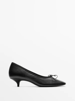Balerinki Na Obcasie Z Skóra - Czarny - Massimo Dutti - Female