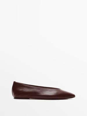 Balerinki, Skóra Soft - Bordowy - Massimo Dutti - Female